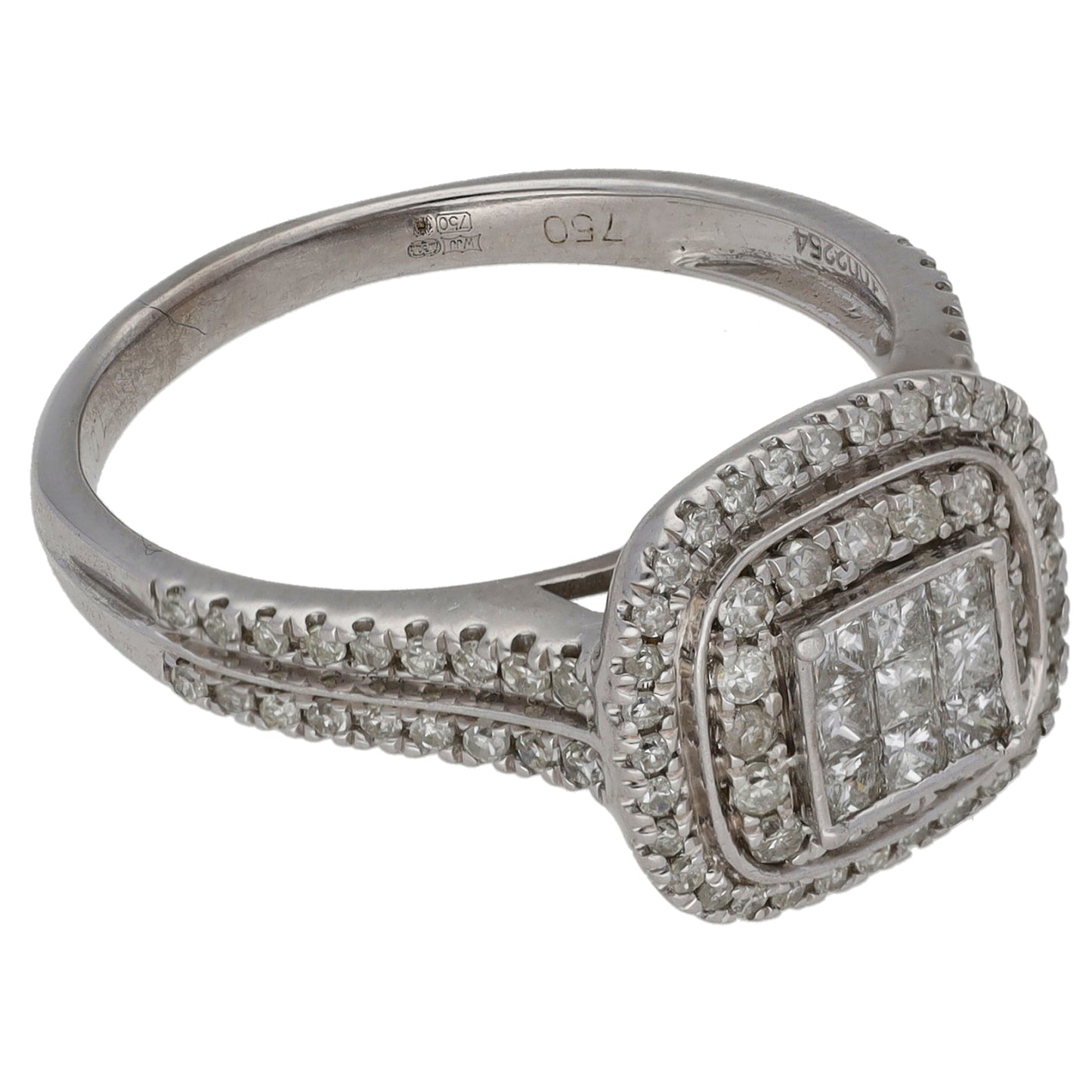 18ct White Gold 1.00ct Diamond Cluster Ring Size P