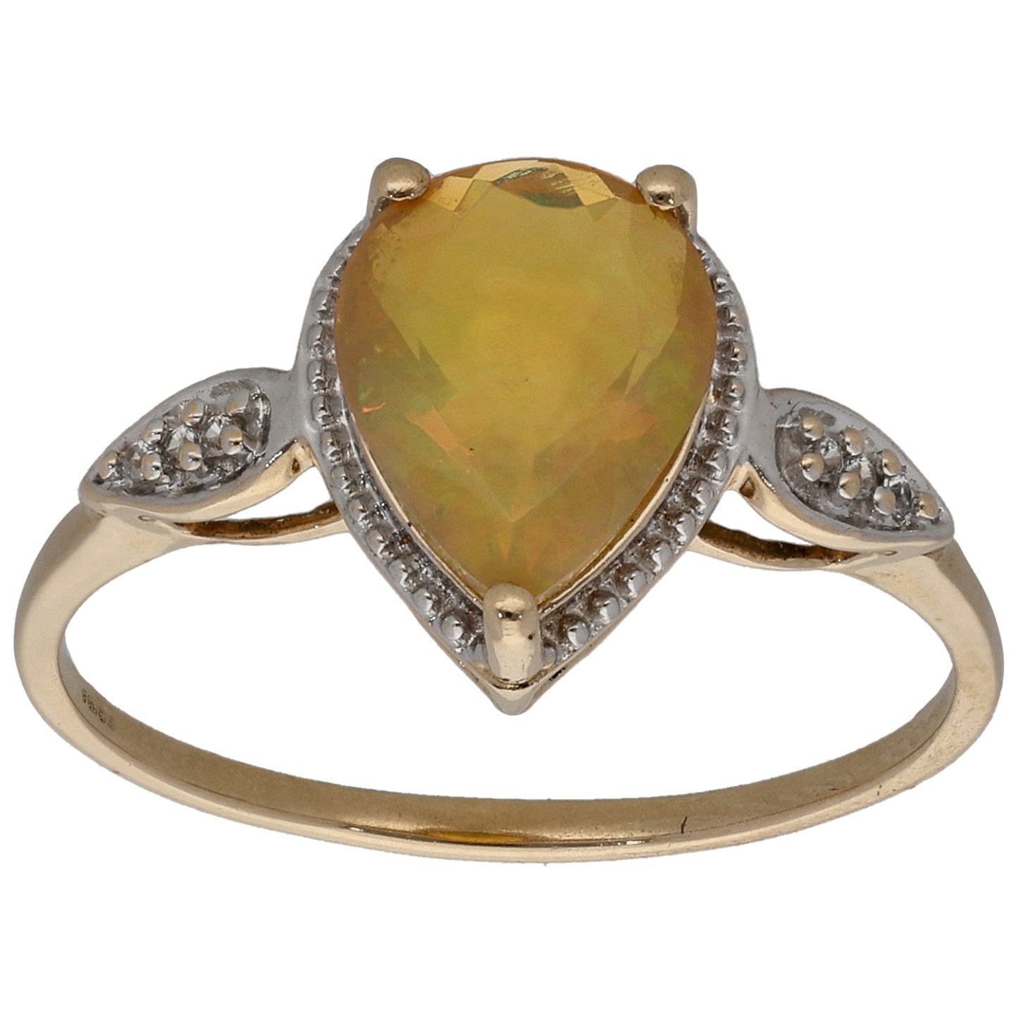 9ct Gold Opal & Imitation Single Stone Ring with Accent Stones Size S