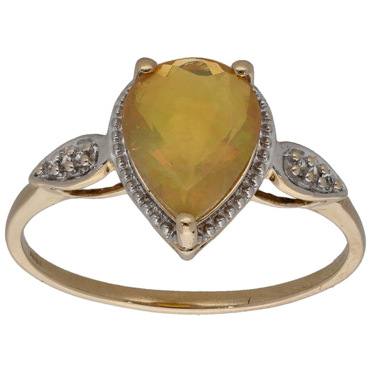 9ct Gold Opal & Imitation Single Stone Ring with Accent Stones Size S