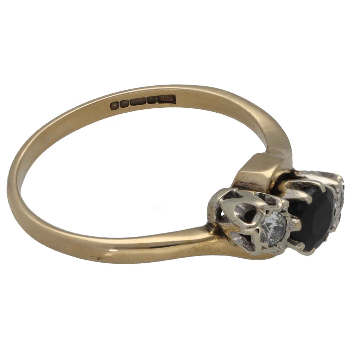 9ct Gold Sapphire & 0.10ct Diamond Trilogy Ring Size N