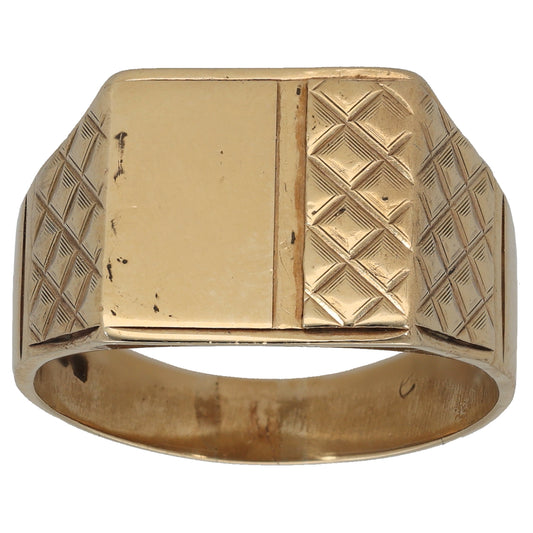9ct Gold Patterned Signet Ring Size Z