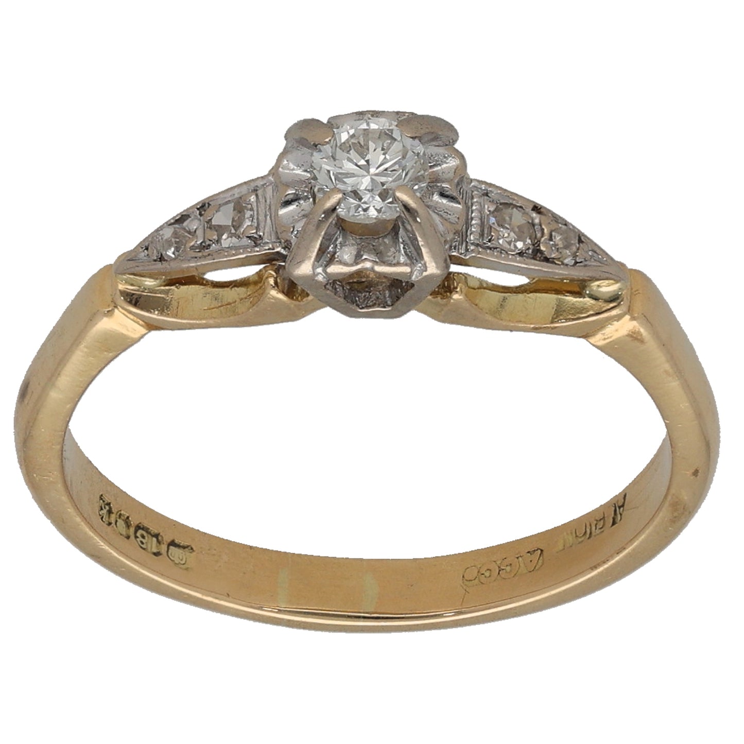 18ct Gold 0.16ct Diamond Solitaire Ring With Accent Stones Size M