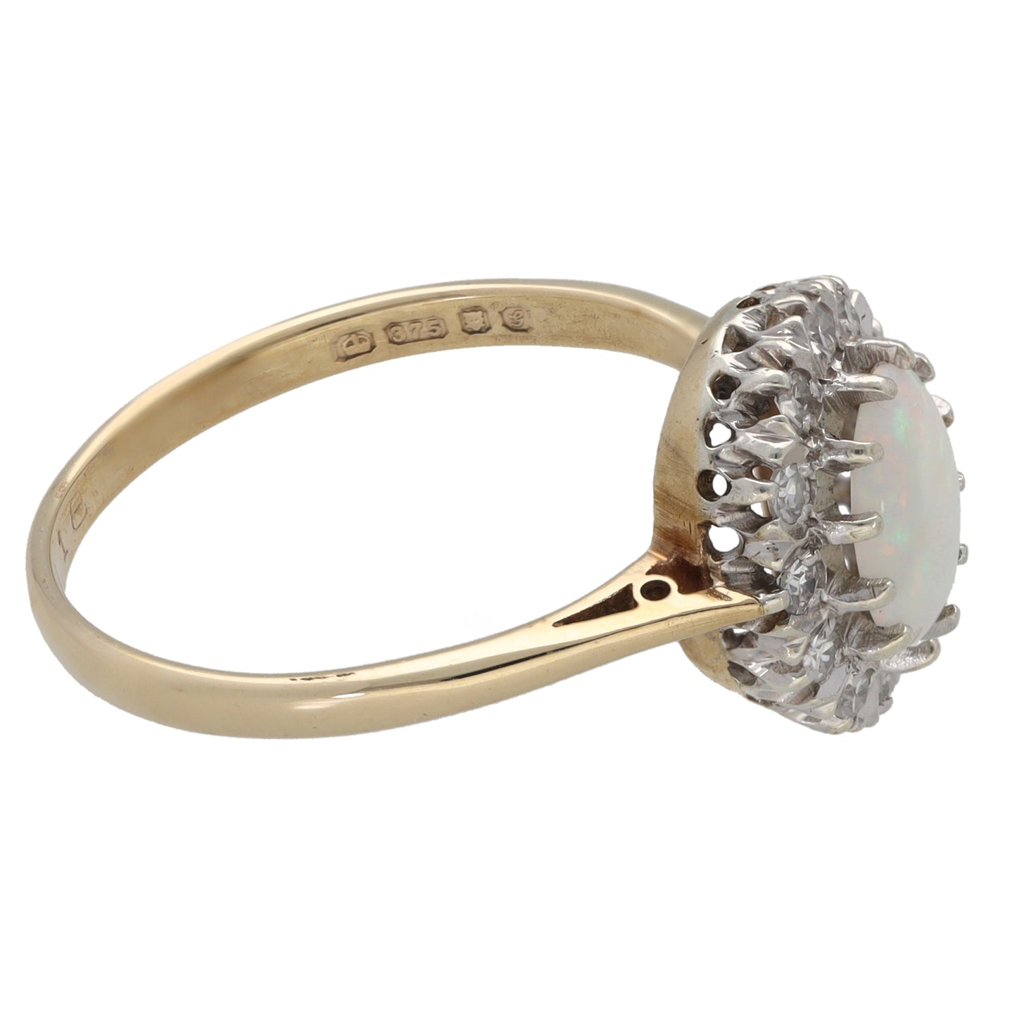 9ct Gold Opal & 0.12ct Diamond Dress/Cocktail Ring Size Q
