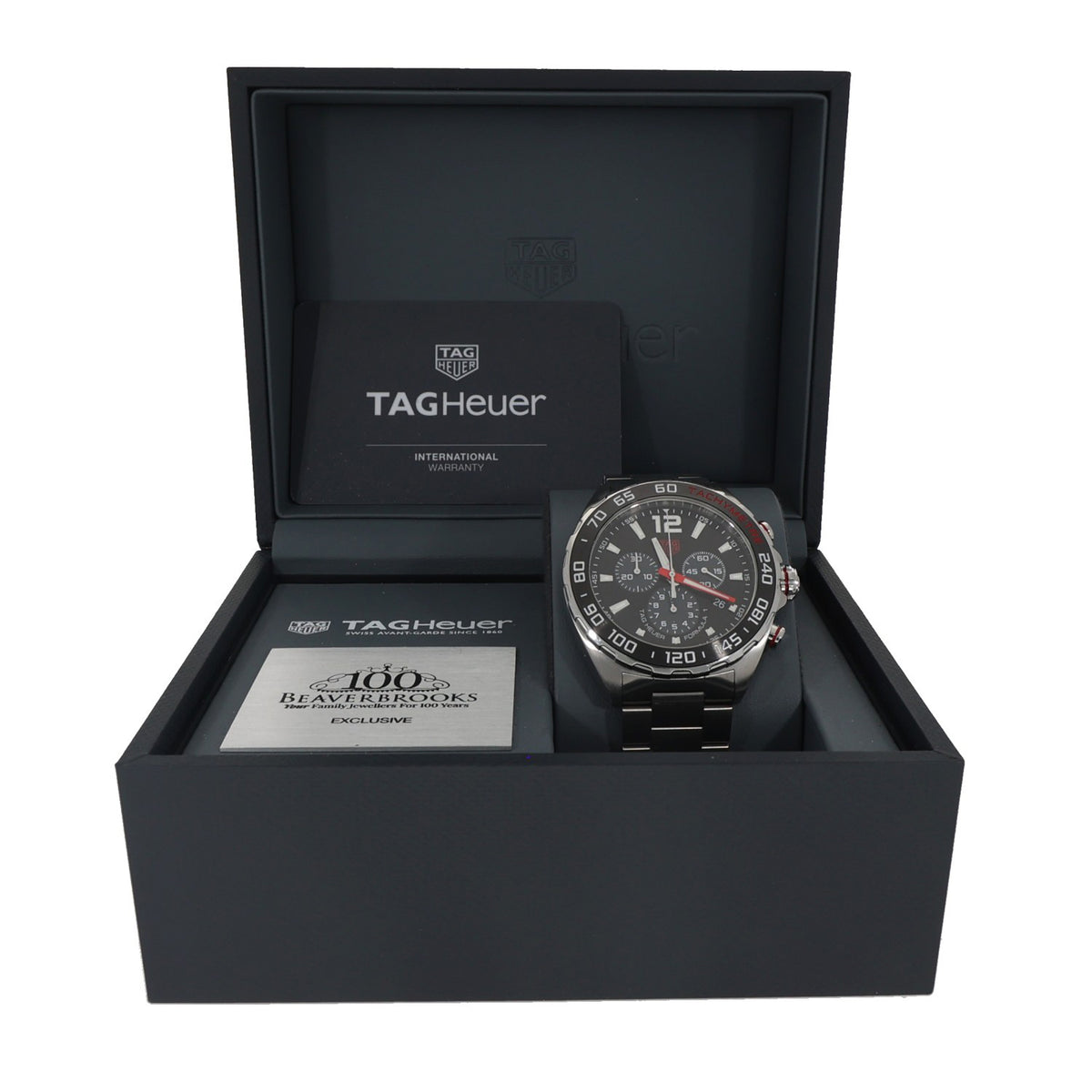 Tag Heuer Formula 1 CAZ101T, black dial with tachymetre bezel on 43mm stainless steel case and bracelet, win Tag Heuer box