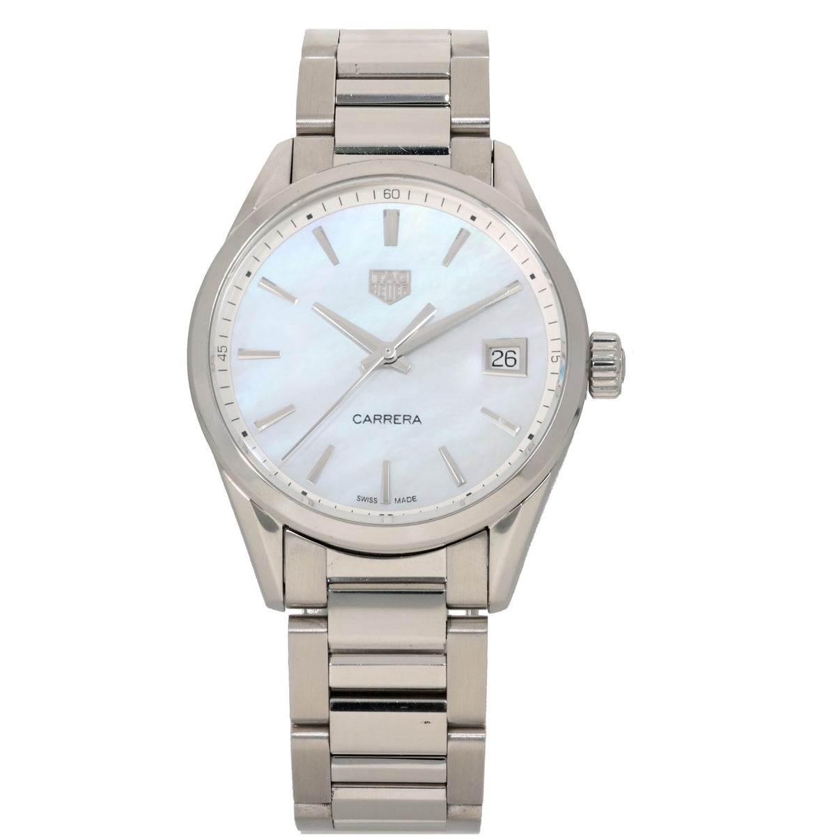 Tag Heuer Carrera WBK1311, White Mother of Pearl dial with date window, stainless steel, front on image