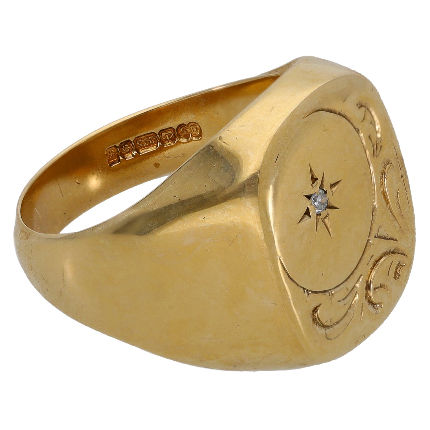 9ct Gold 0.01ct Diamond Single Stone Signet Ring Size R