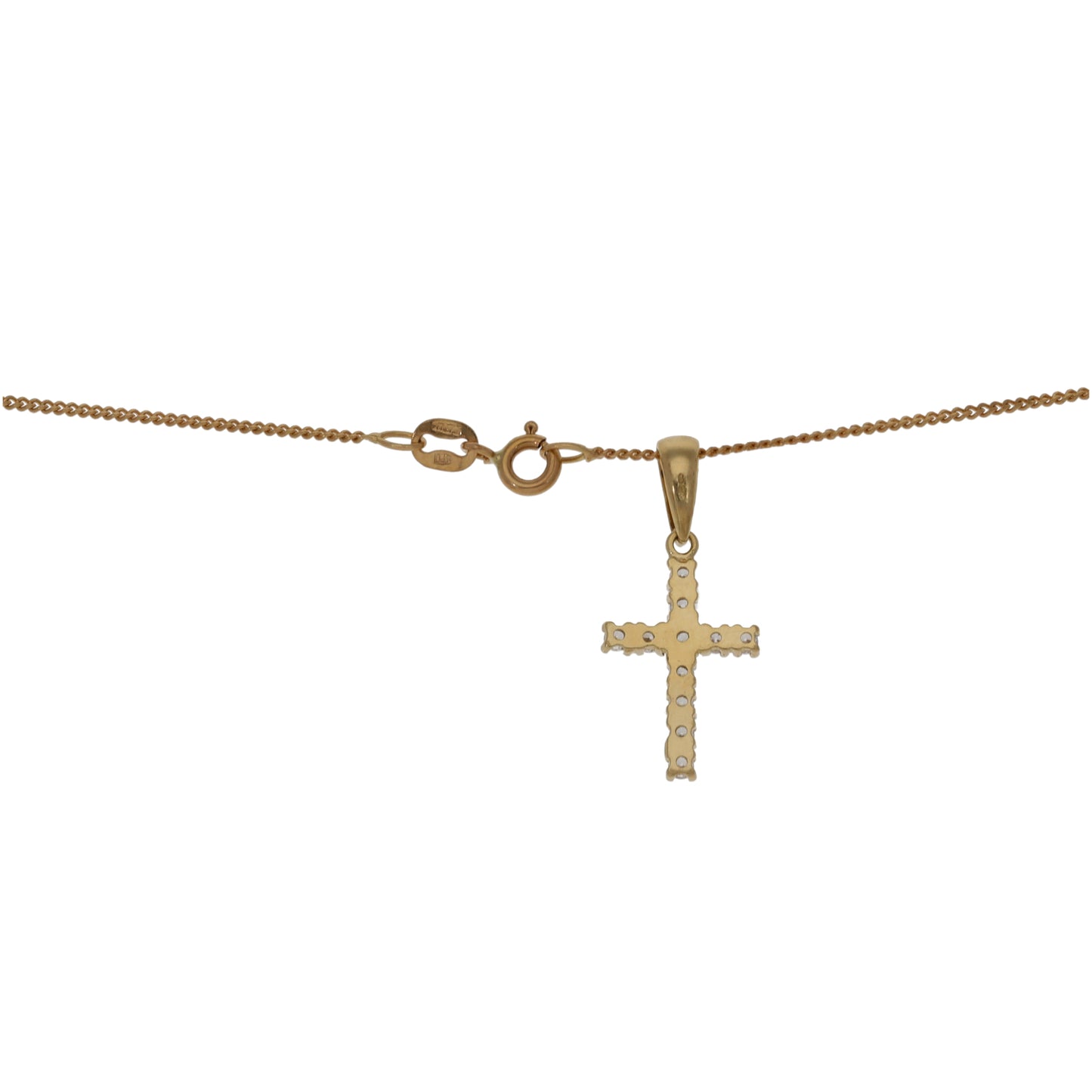 9ct Gold Cubic Zirconia Cross Pendant With Chain