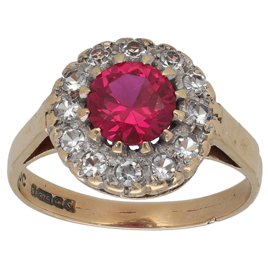 9ct Gold Man Made Ruby & Cubic Zirconia Dress/Cocktail Ring Size L