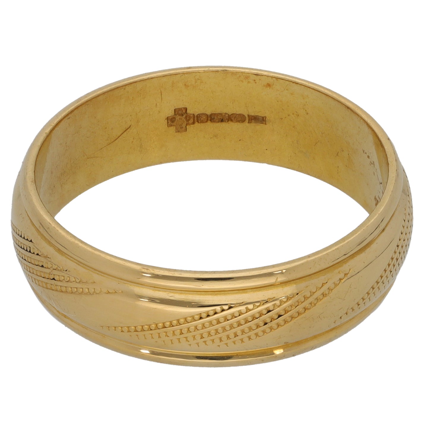 18ct Gold Patterned Wedding Ring Size R