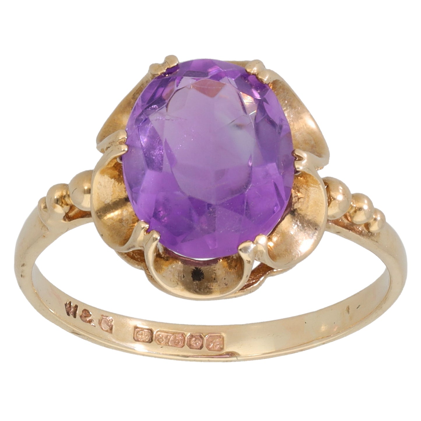 9ct Gold Amethyst Single Stone Ring Size N