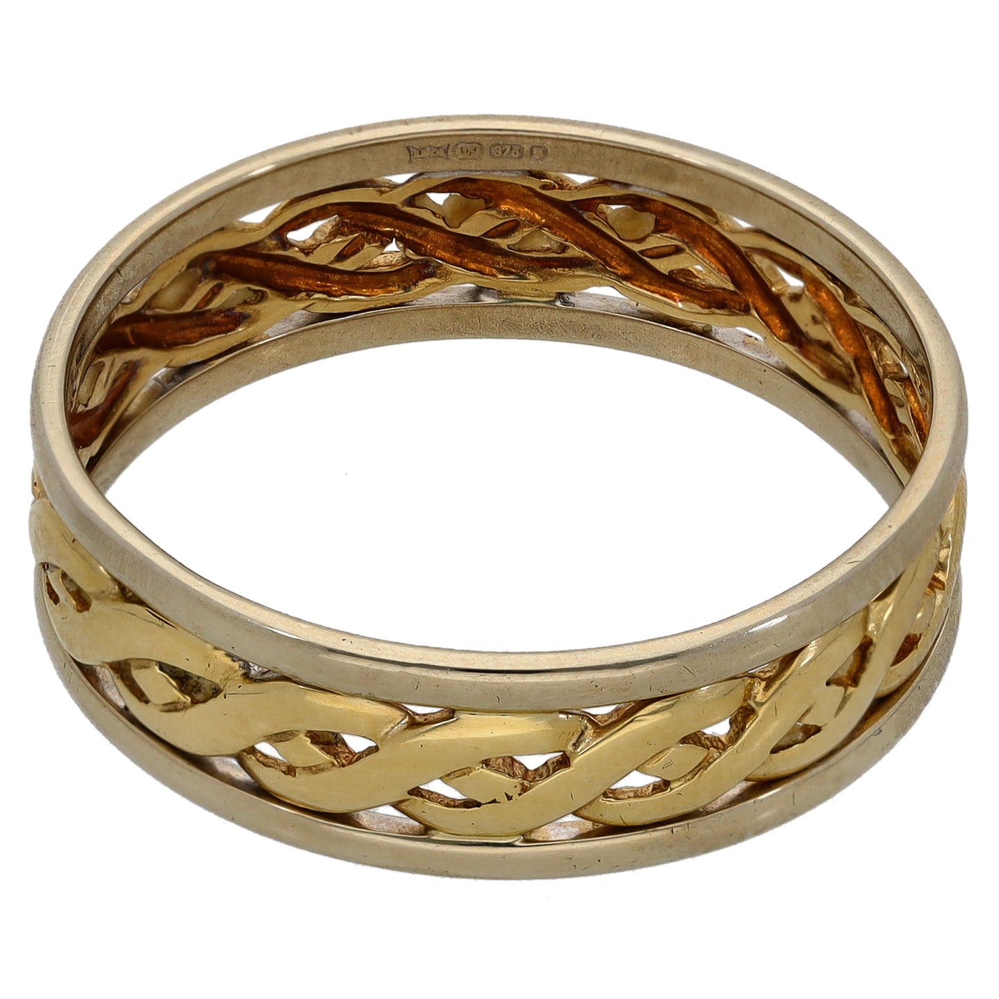 9ct Bicolour Gold Patterned Wedding Ring Size Y