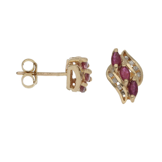 9ct Gold Ruby & 0.16ct Diamond Dress/Cocktail Earrings