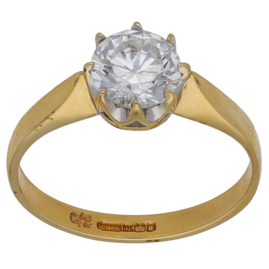 9ct Gold Cubic Zirconia Single Stone Ring Size M
