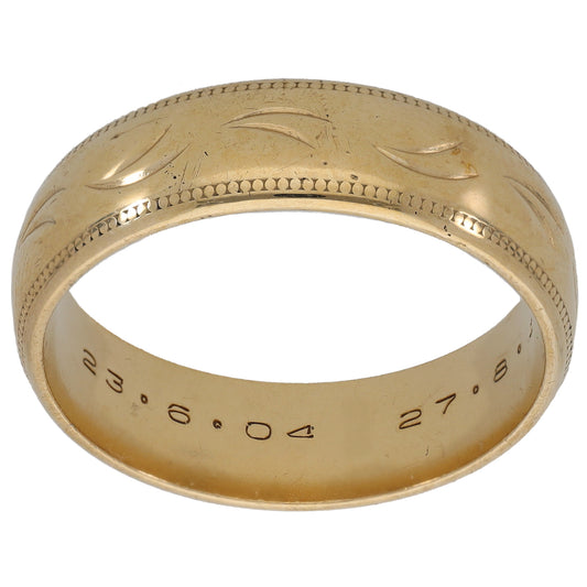 9ct Gold Patterned Wedding Ring Size U