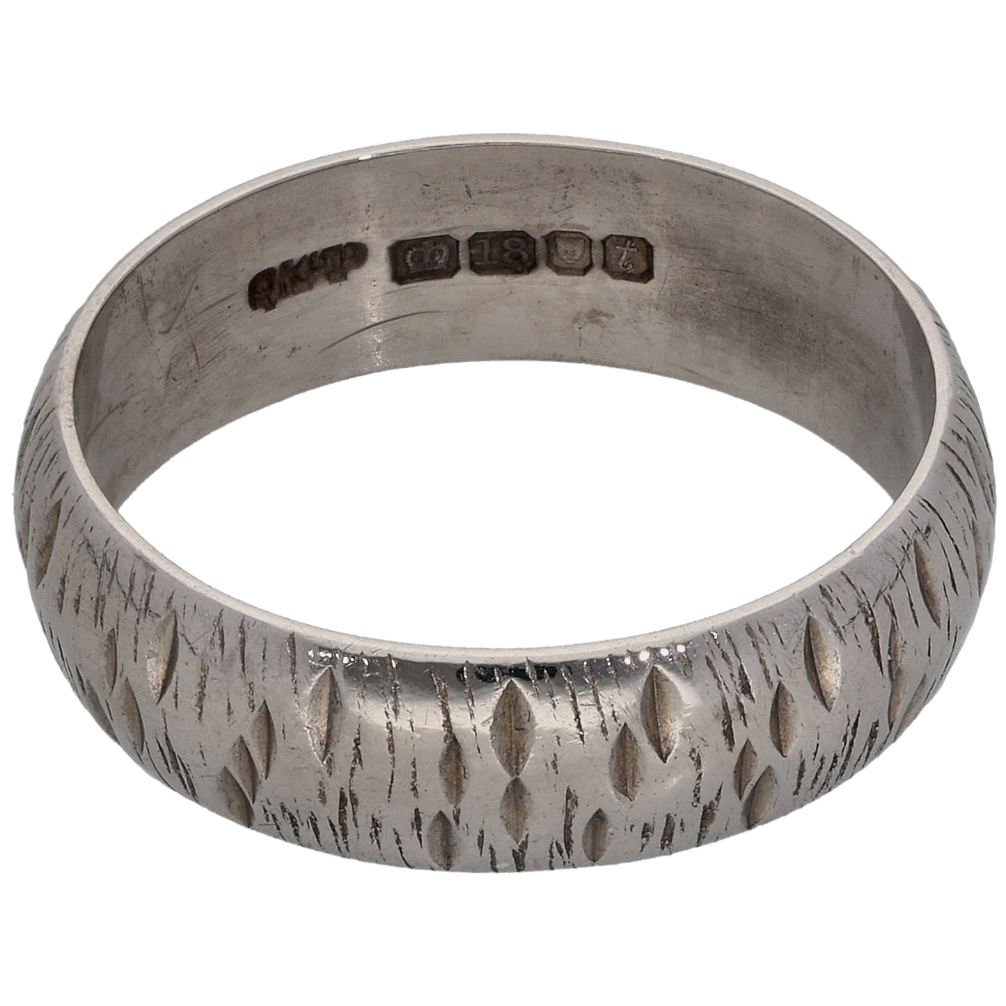 18ct White Gold Patterned Wedding Ring Size P