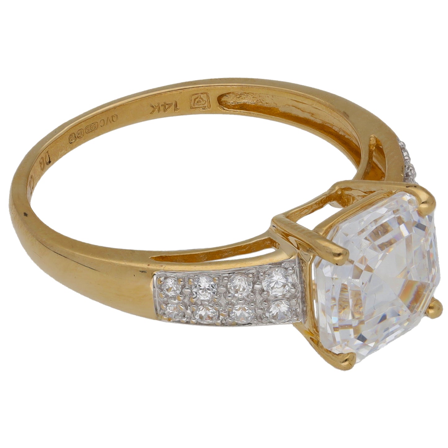 14ct Gold Cubic Zirconia Single Stone Ring with Accent Stones Size N