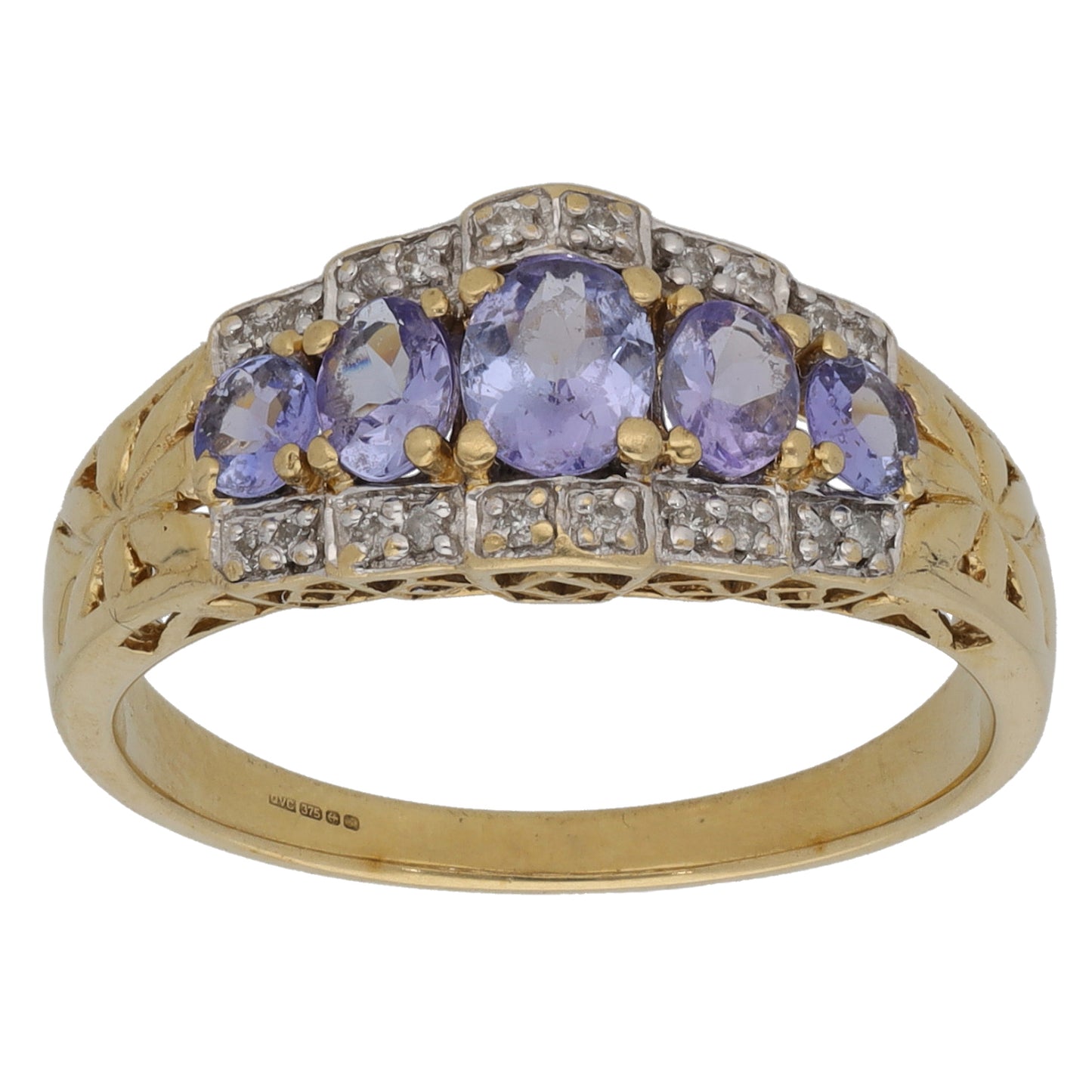 9ct Gold Tanzanite & 0.10ct Diamond Dress/Cocktail Ring Size P