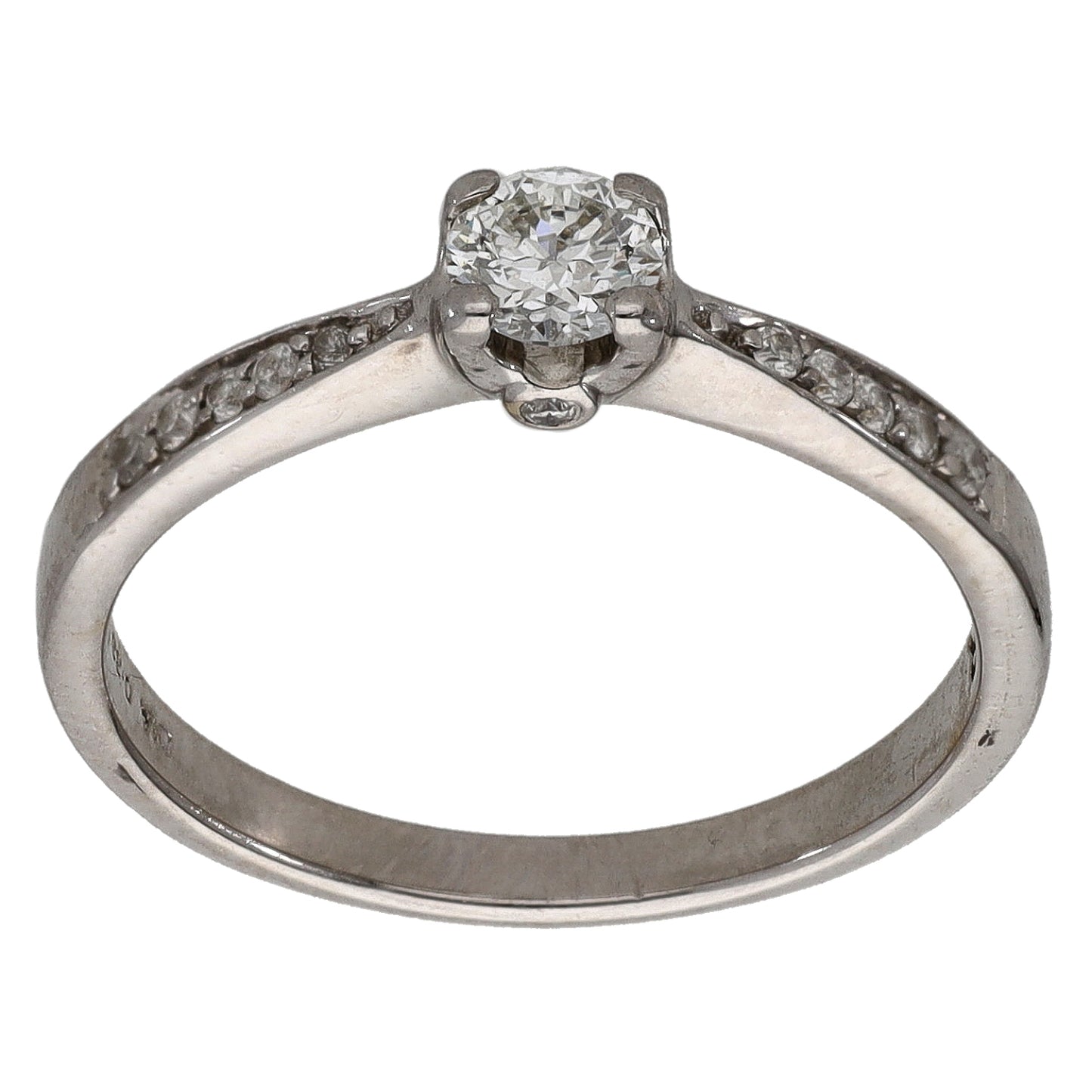 18ct White Gold 0.33ct Diamond Solitaire Ring With Accent Stones Size M