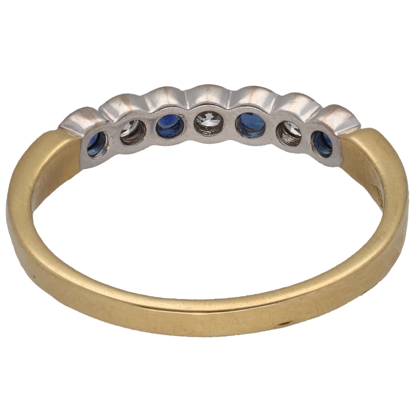 18ct Bicolour Gold Sapphire & 0.12ct Diamond Half Eternity Ring Size Q