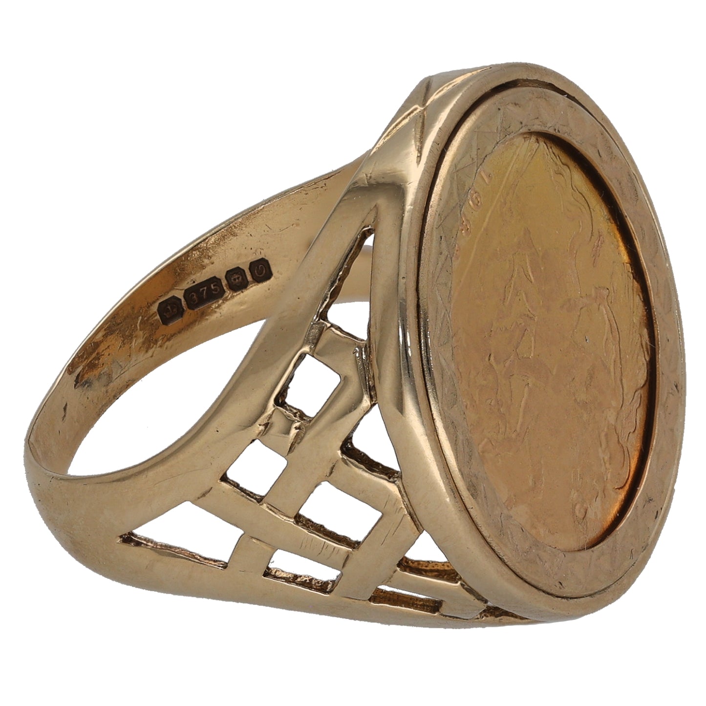 9ct Gold Half Sovereign Coin Ring Size T