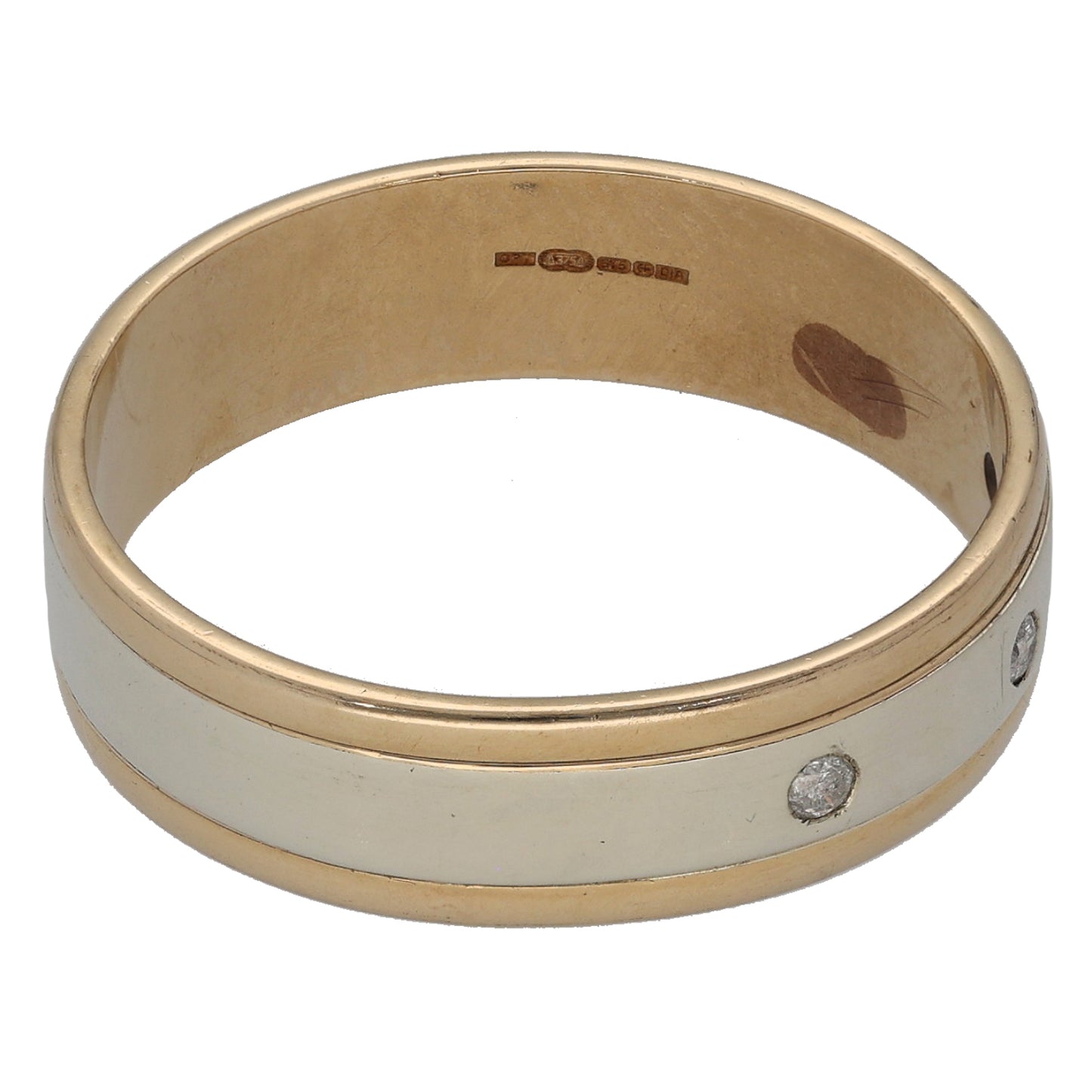 9ct Bicolour Gold 0.06ct Diamond Patterned Wedding Ring Size V