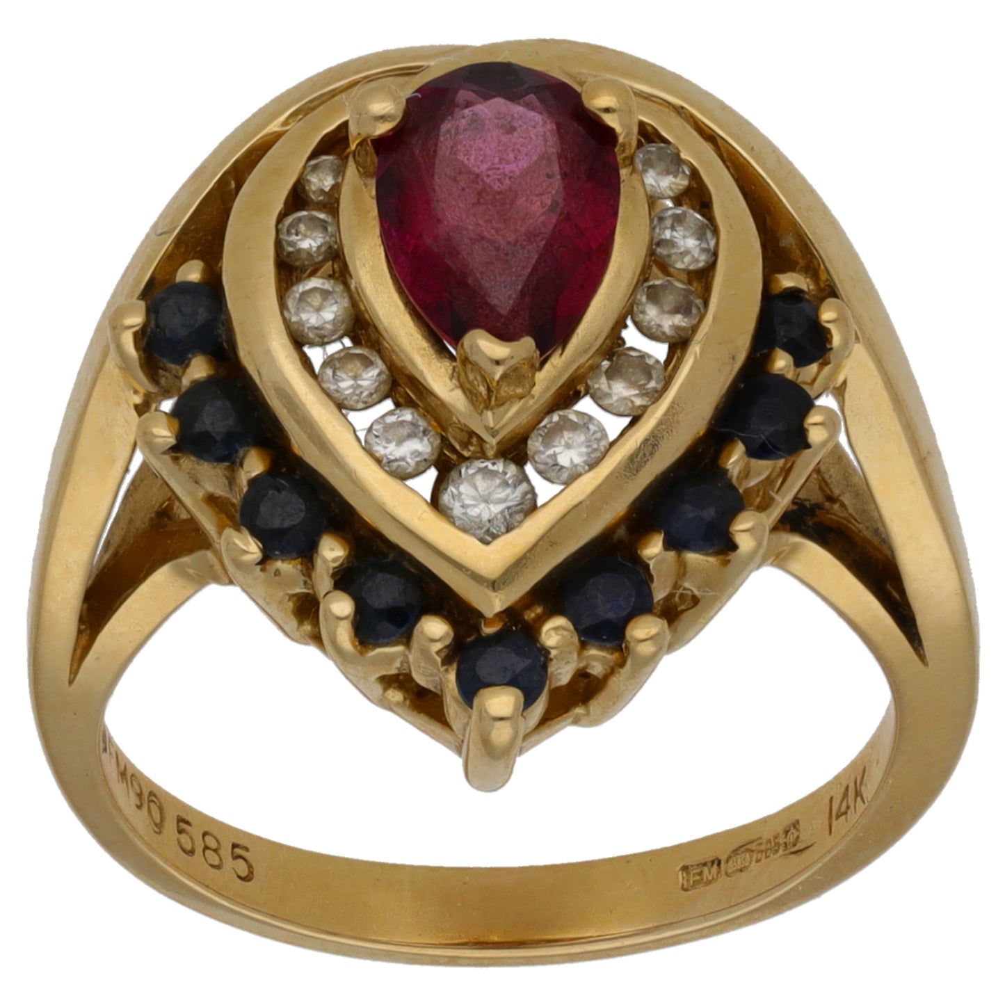 14ct Gold 0.12ct Diamond, Sapphire & Garnet Dress/Cocktail Ring Size M