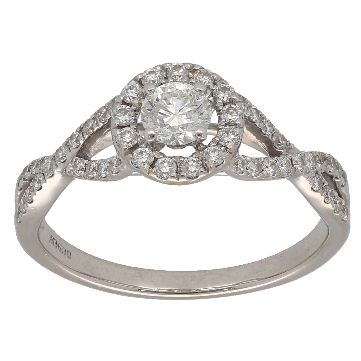 18ct White Gold 0.55ct Diamond Halo Ring Size L