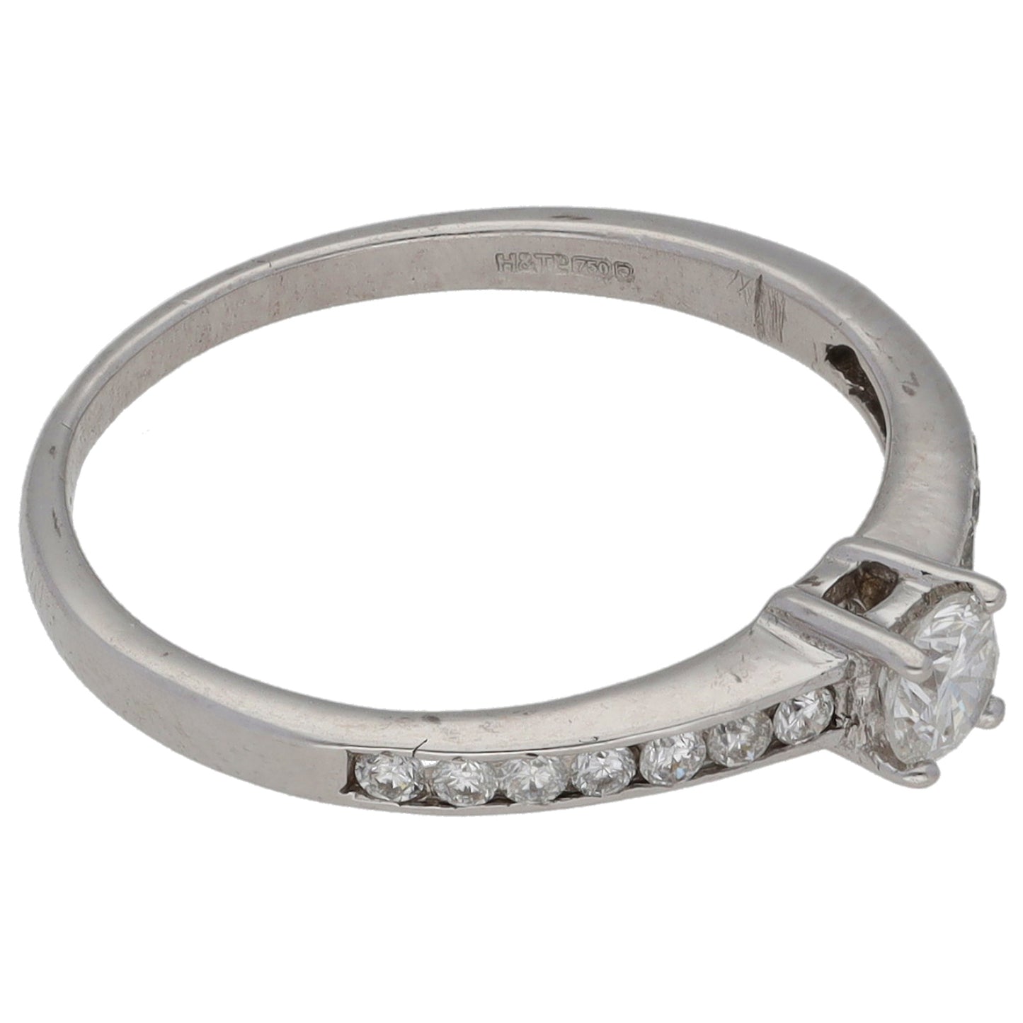 18ct White Gold 0.38ct Diamond Solitaire Ring With Accent Stones Size K