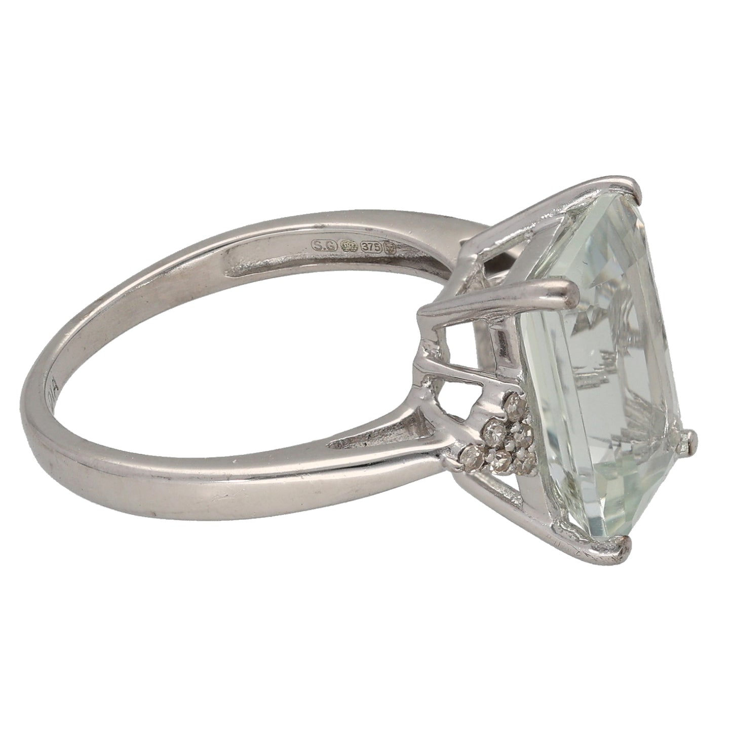 9ct White Gold Quartz & 0.12ct Diamond Dress/Cocktail Ring Size L