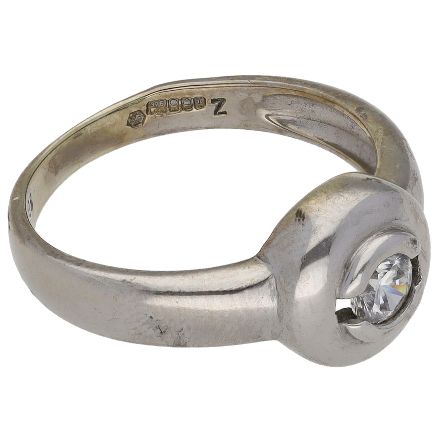 9ct White Gold Cubic Zirconia Single Stone Ring Size N