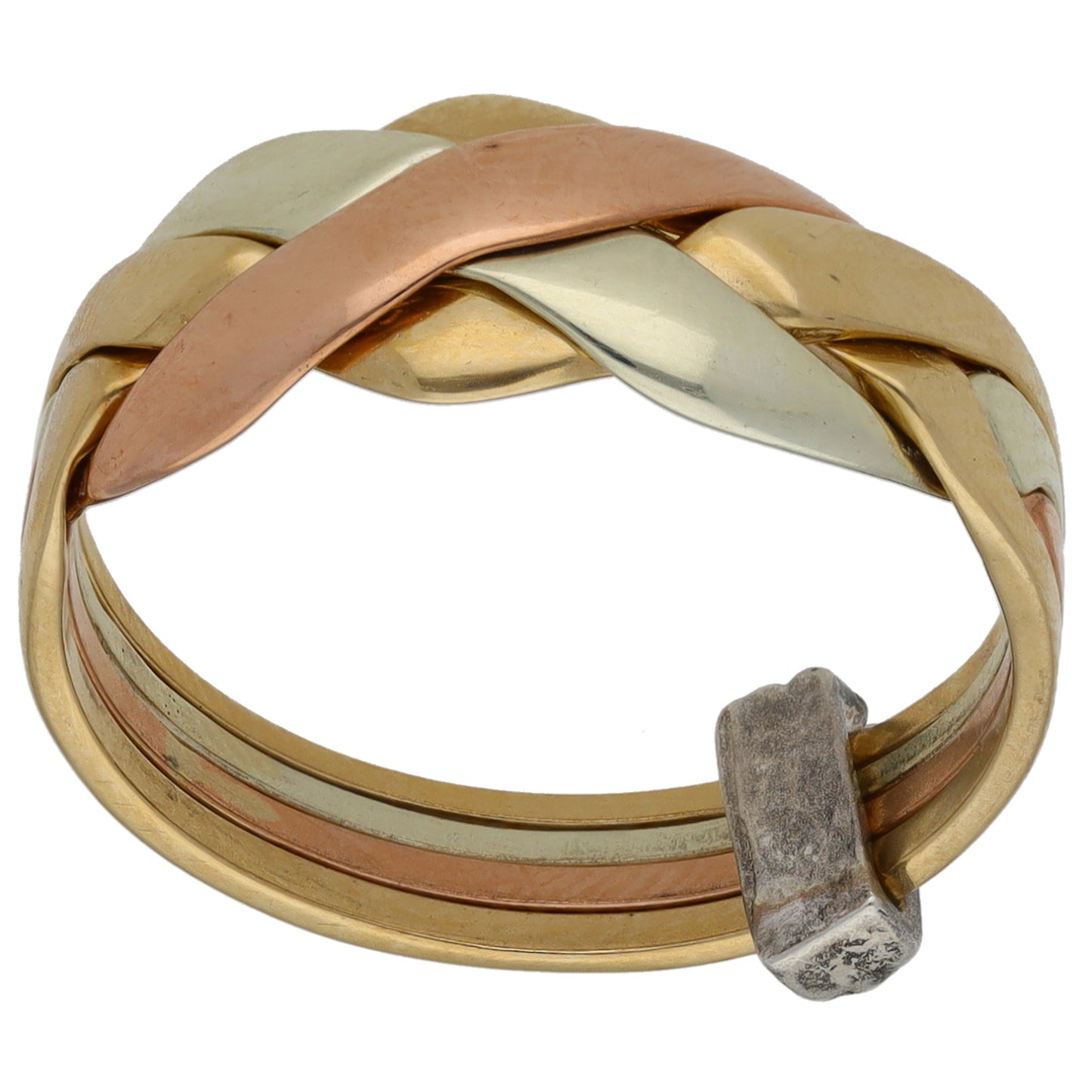 9ct Tri-Colour Gold Puzzle Ring Size P