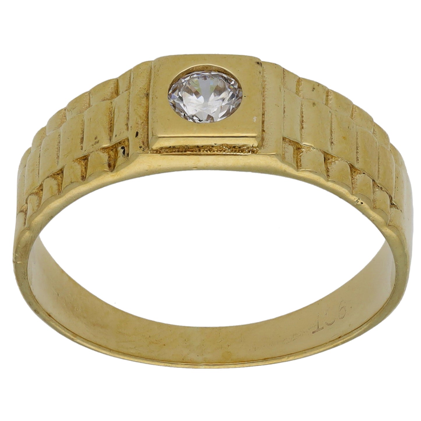 9ct Gold Cubic Zirconia Patterned Signet Ring Size P