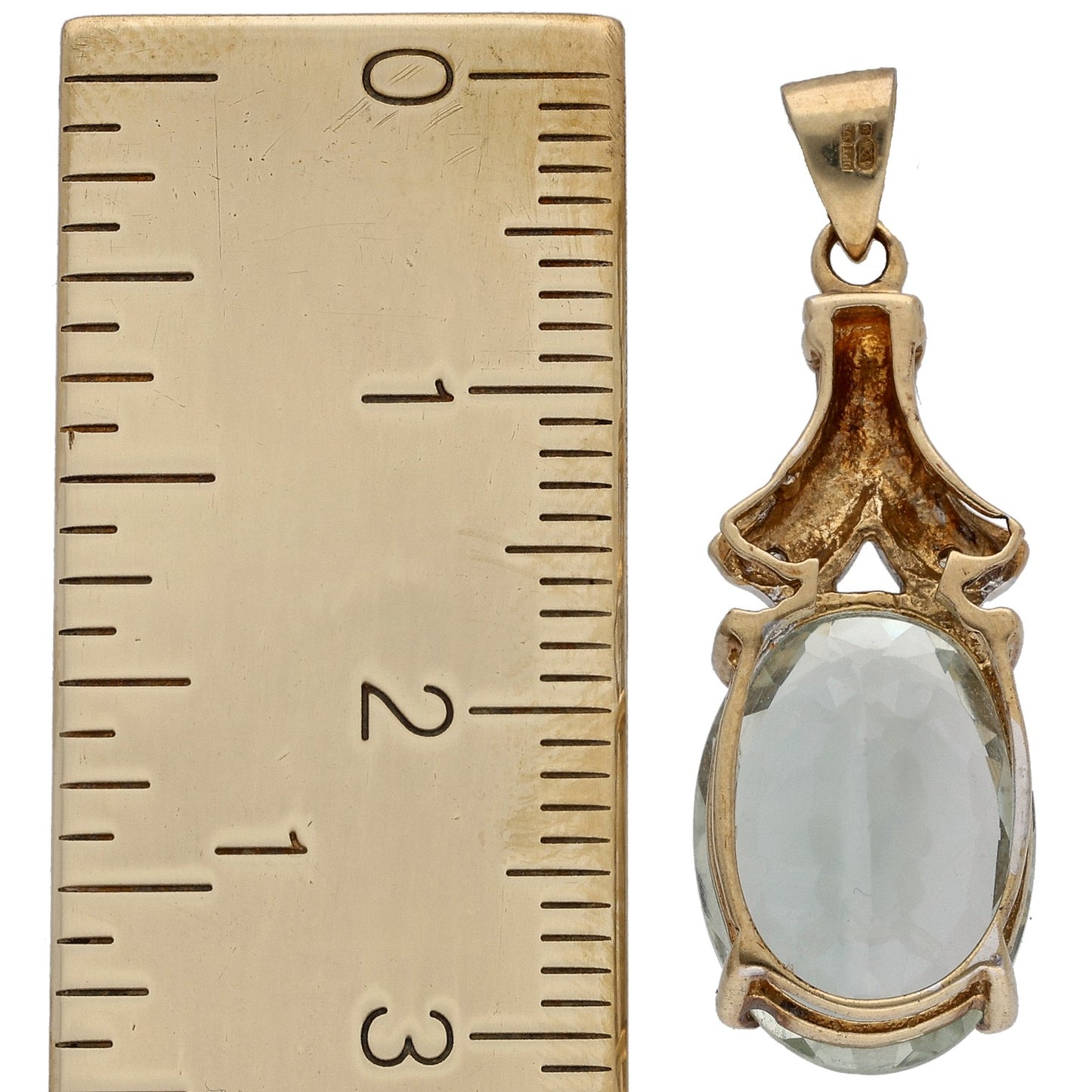 9ct Gold Green Quartz & 0.01ct Diamond Dress/Cocktail Pendant