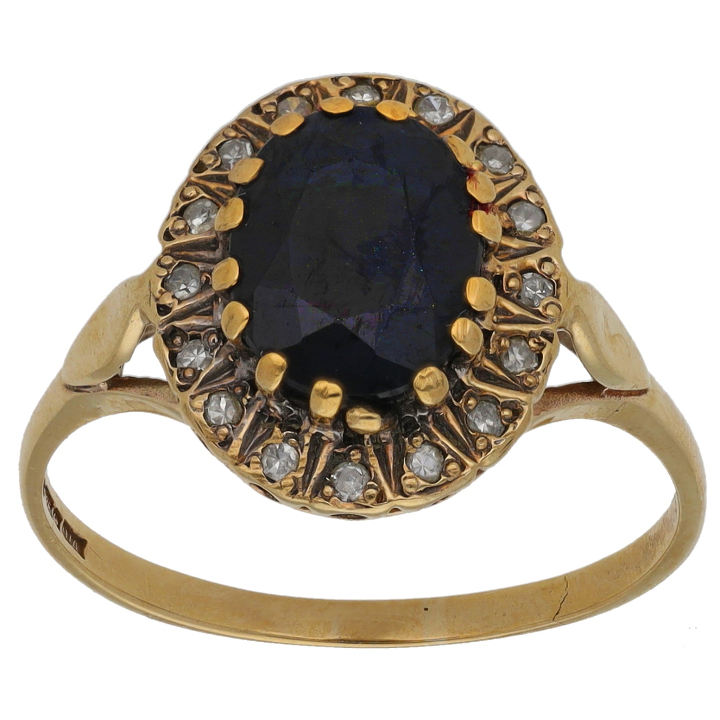 9ct Gold Sapphire & 0.08ct Diamond Dress/Cocktail Ring Size O
