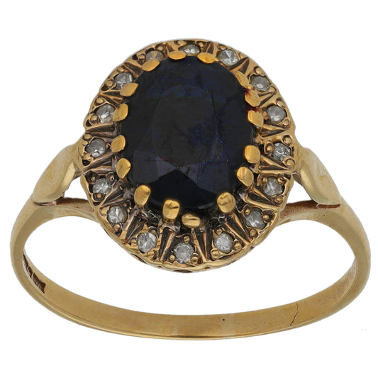 9ct Gold Sapphire & 0.08ct Diamond Dress/Cocktail Ring Size O