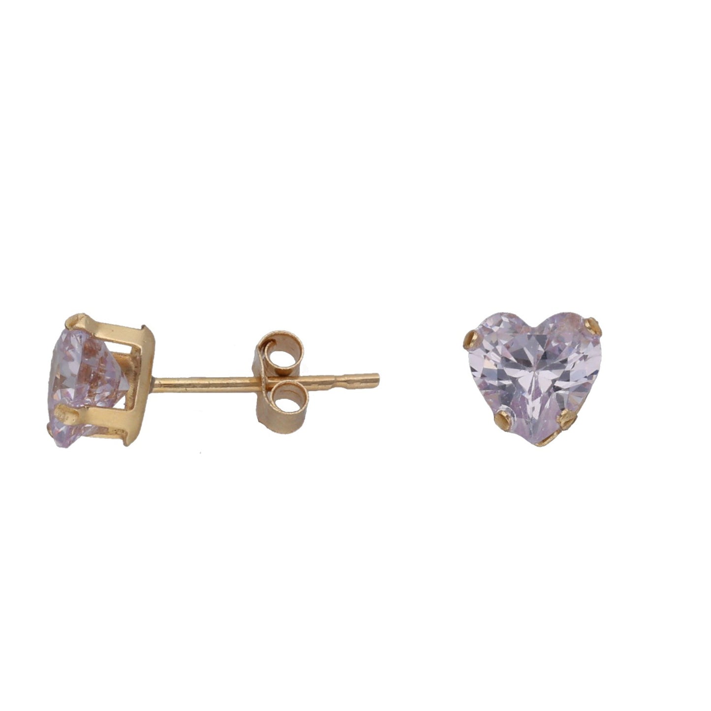 New 9ct Gold Purple Cubic Zirconia Heart Stud Earrings