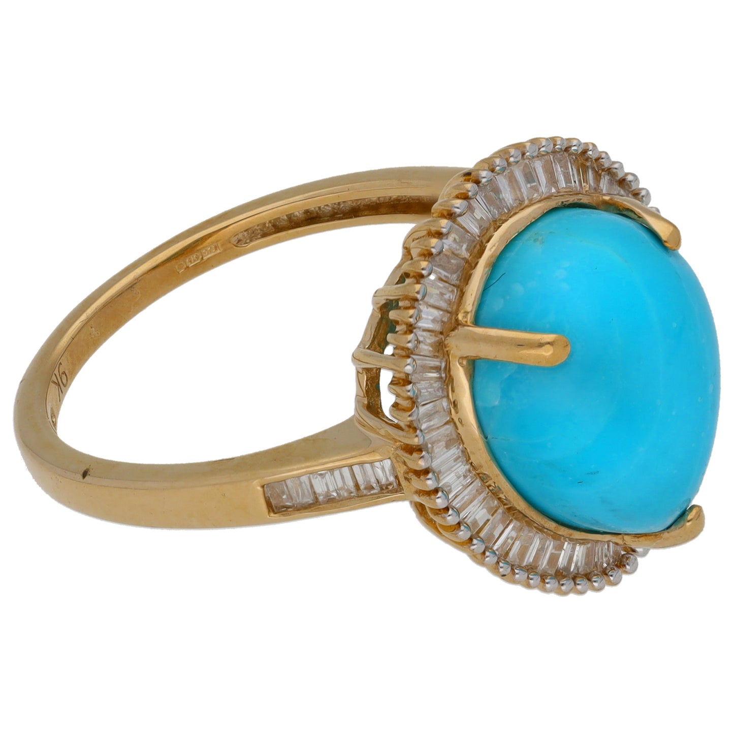 9ct Gold Turquoise & 0.45ct Diamond Dress/Cocktail Ring Size O