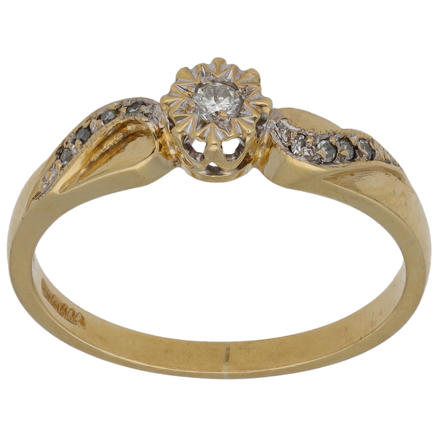 9ct Gold 0.13ct Diamond Solitaire Ring With Accent Stones Size O