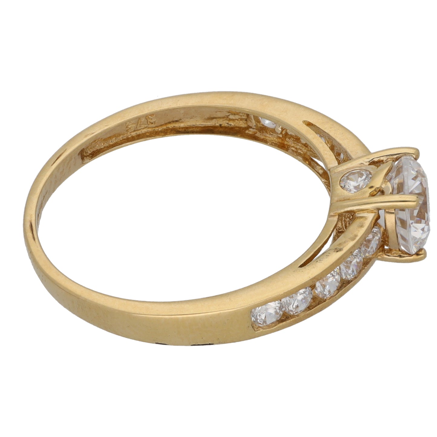 9ct Gold Cubic Zirconia Single Stone Ring With Accents Size O