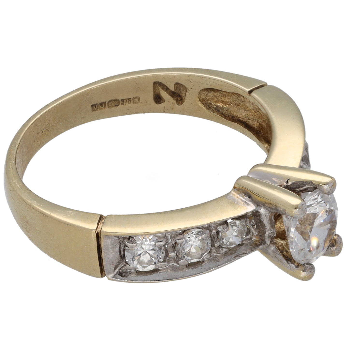 9ct Gold Cubic Zirconia Single Stone Ring With Accents Size N