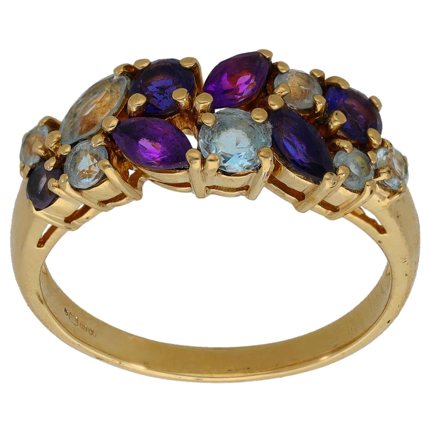 9ct Gold Amethyst, Iolite & Topaz Dress/Cocktail Ring Size Q