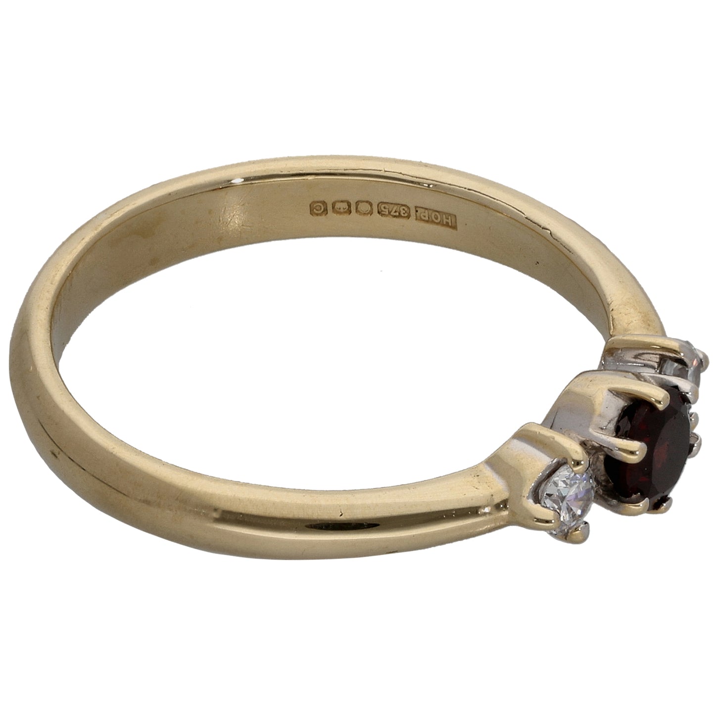 9ct Gold Garnet & Cubic Zirconia Trilogy Ring Size N