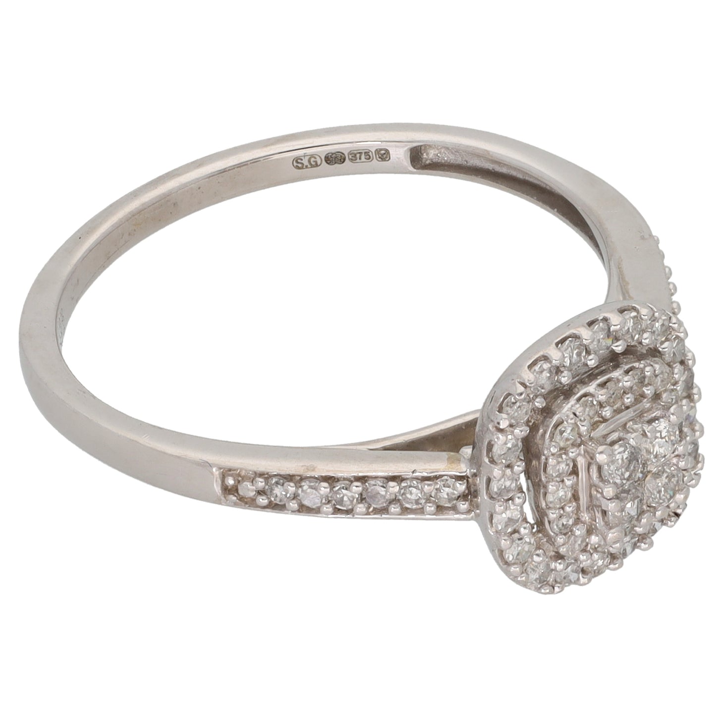 9ct White Gold 0.36ct Diamond Halo Ring Size S
