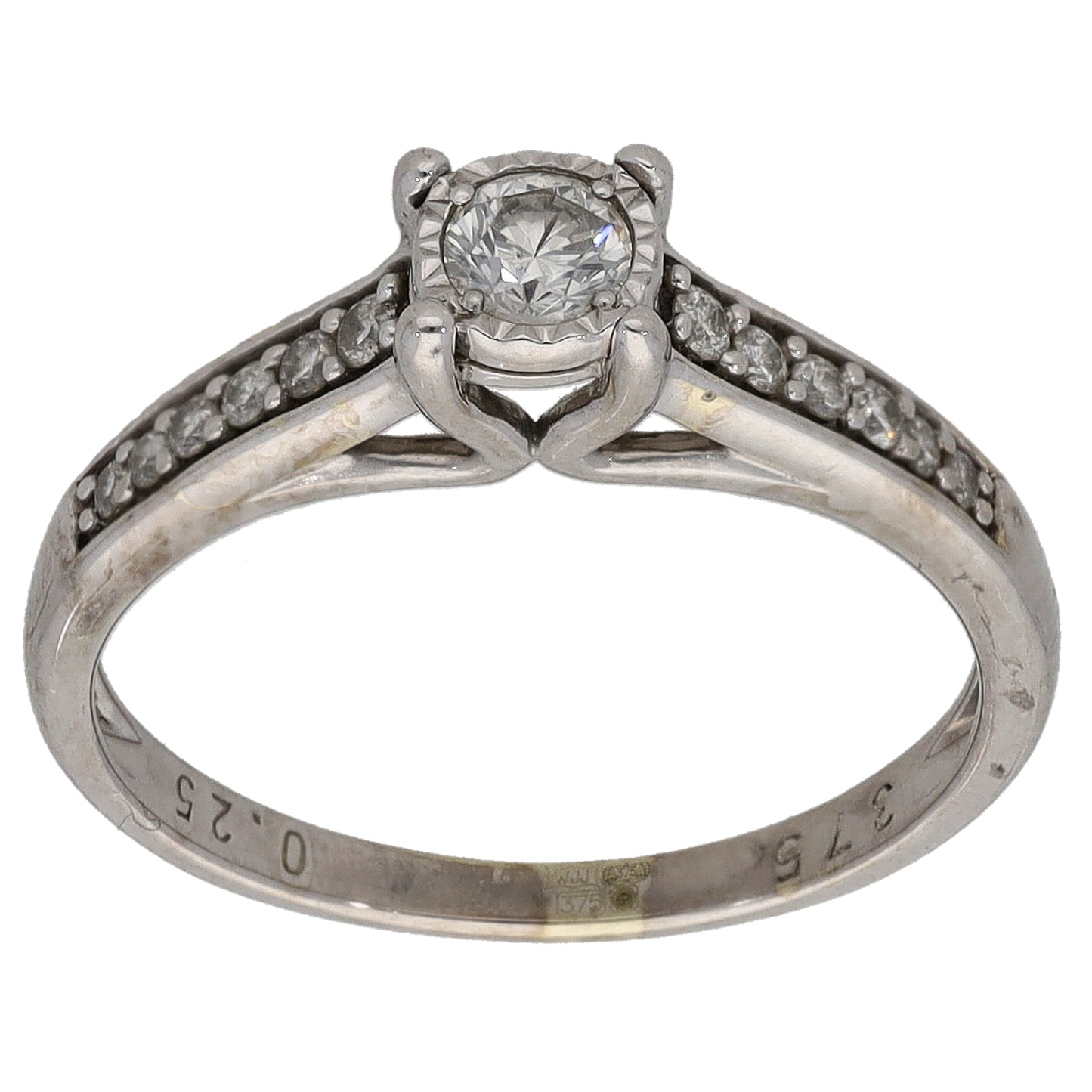 9ct White Gold 0.25ct Diamond Solitaire Ring With Accent Stones Size K