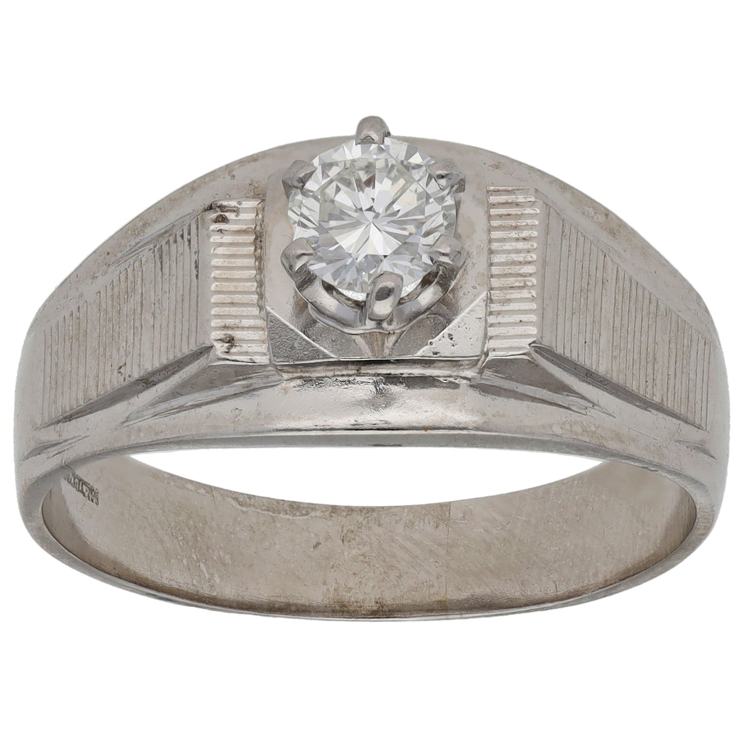18ct White Gold 0.45ct Diamond Single Stone Signet Ring Size U