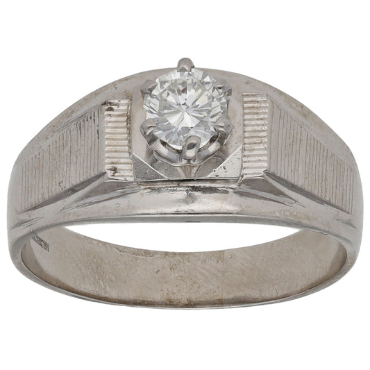 18ct White Gold 0.45ct Diamond Single Stone Signet Ring Size U