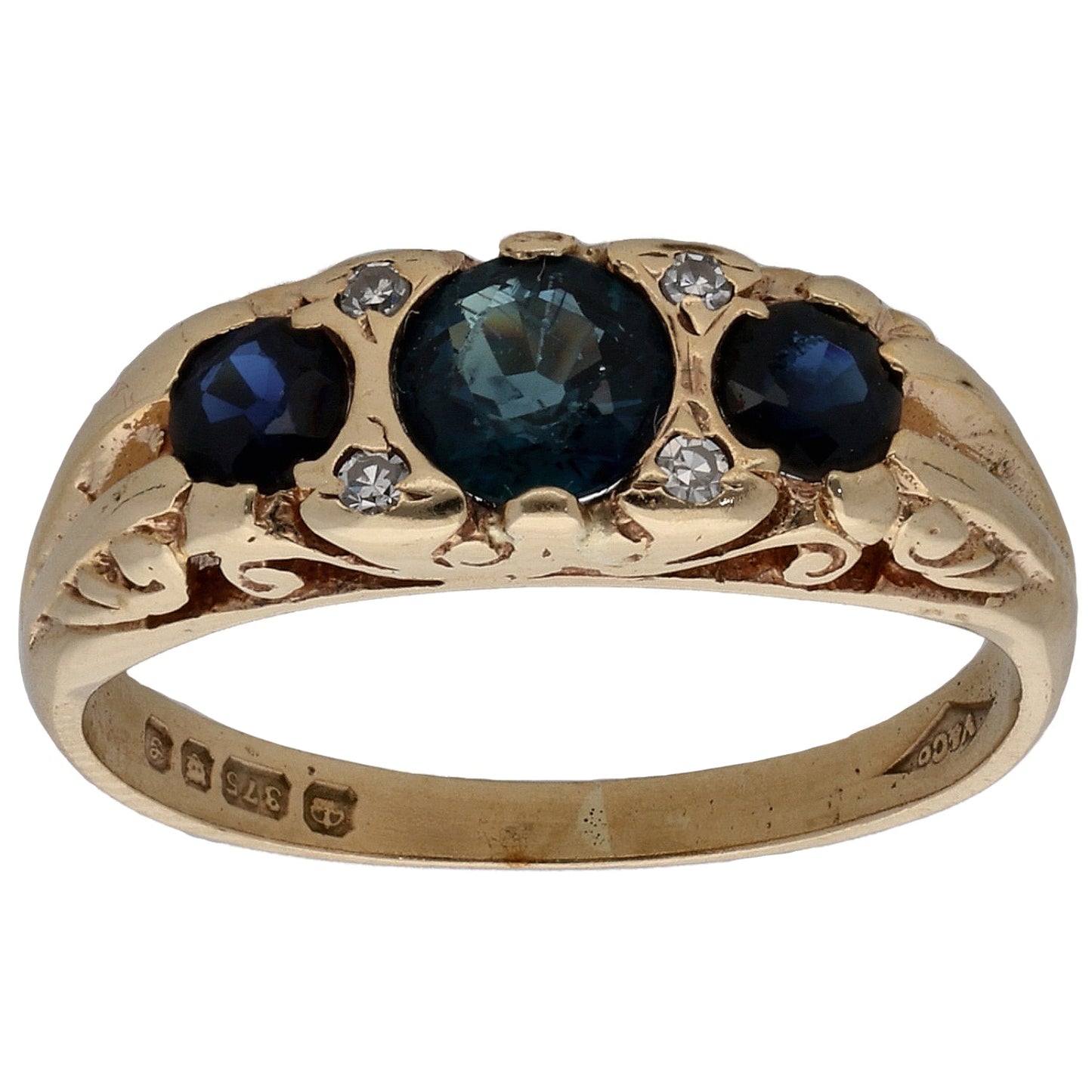 9ct Gold Sapphire & 0.02ct Diamond Dress/Cocktail Ring Size L