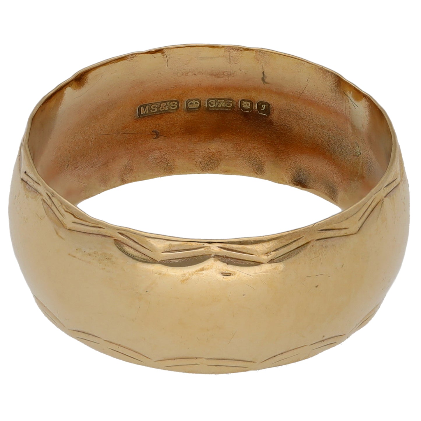 9ct Gold Patterned Wedding Ring Size T