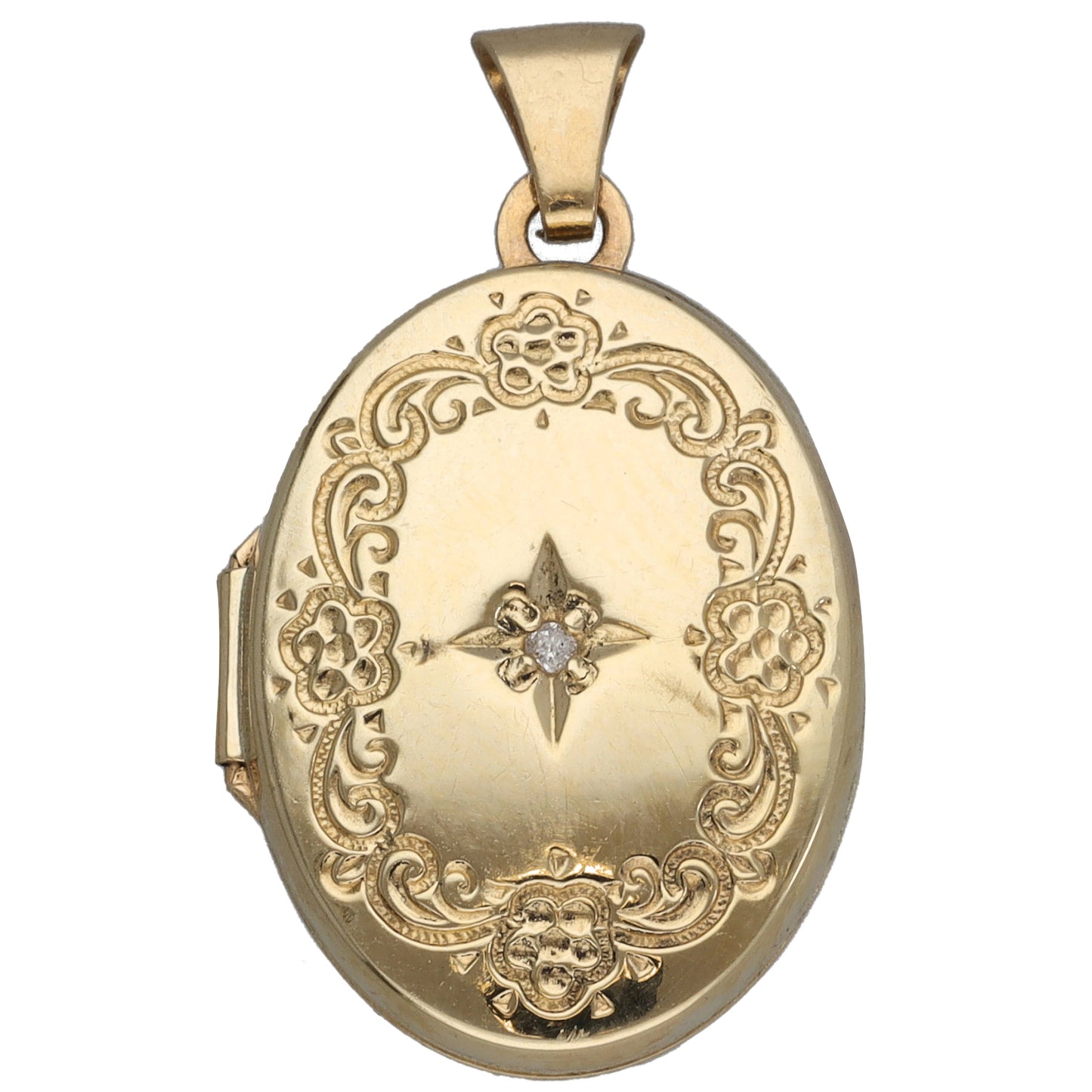 9ct Gold Cubic Zirconia Patterned Locket Pendant