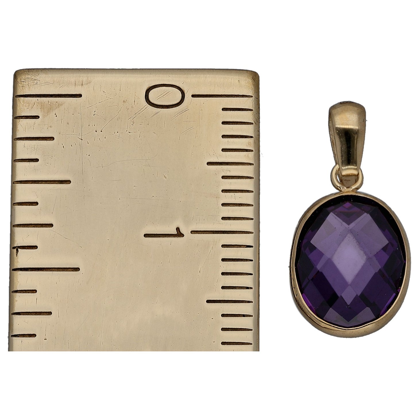 New 9ct Gold Imitation Purple Oval Pendant